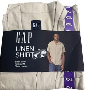 GAP Mens Linen Shirt Khaki Beige Relaxed Fit Short Sleeve Button Down XXL NEW